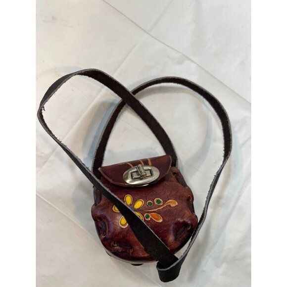 VTG Mini Tooled Leather Purse Mexico Crossbody Bag Stamped Painted - Picture 2 of 13